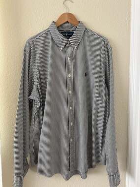 Polo Ralph Lauren Custom Fit Black and White Striped Button Down Shirt
